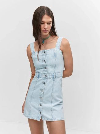 Váy denim nút Mango màu xanh nhạt